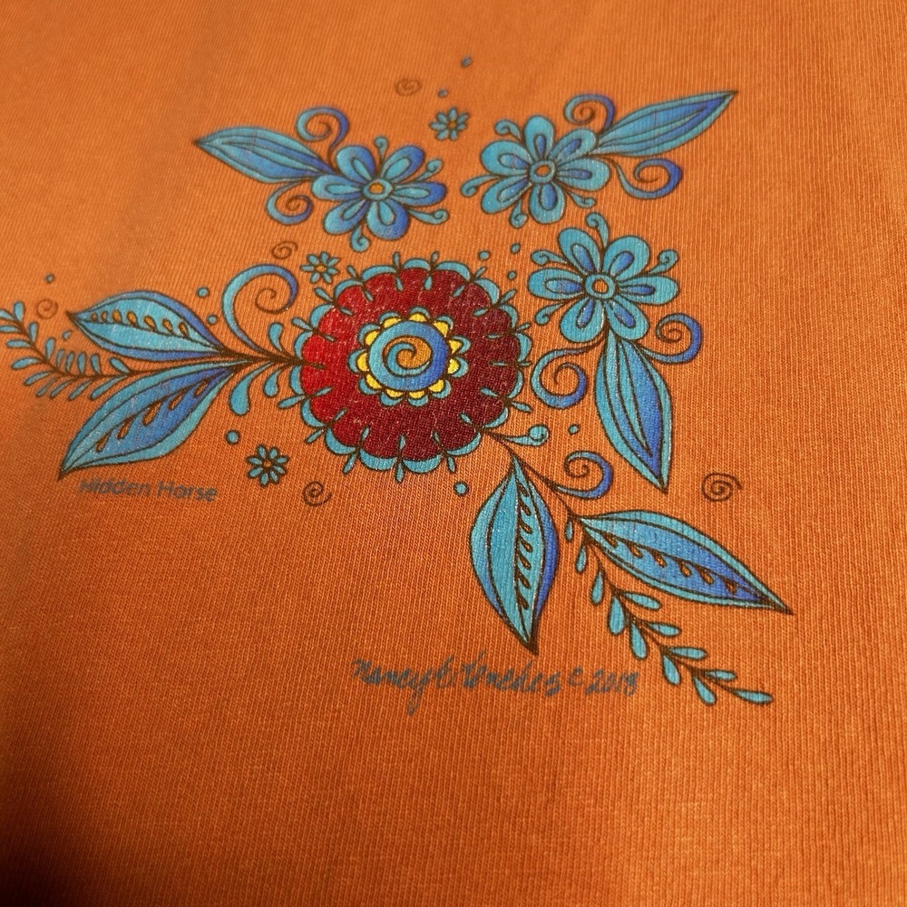 Sabaku Artwear Top Floral Horses Size Xl Orange Artsy - Picture 7 of 7